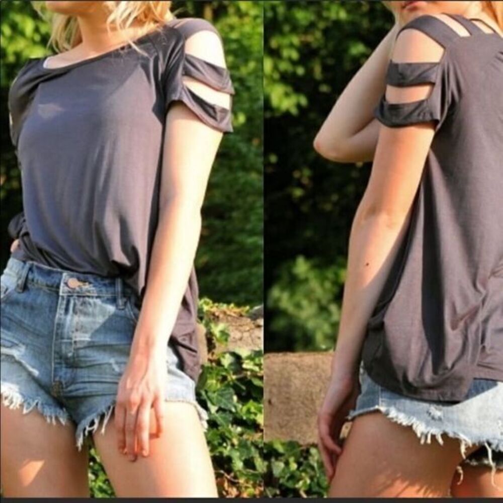 Caged Cold Shoulder Tee - Picture 6 of 15